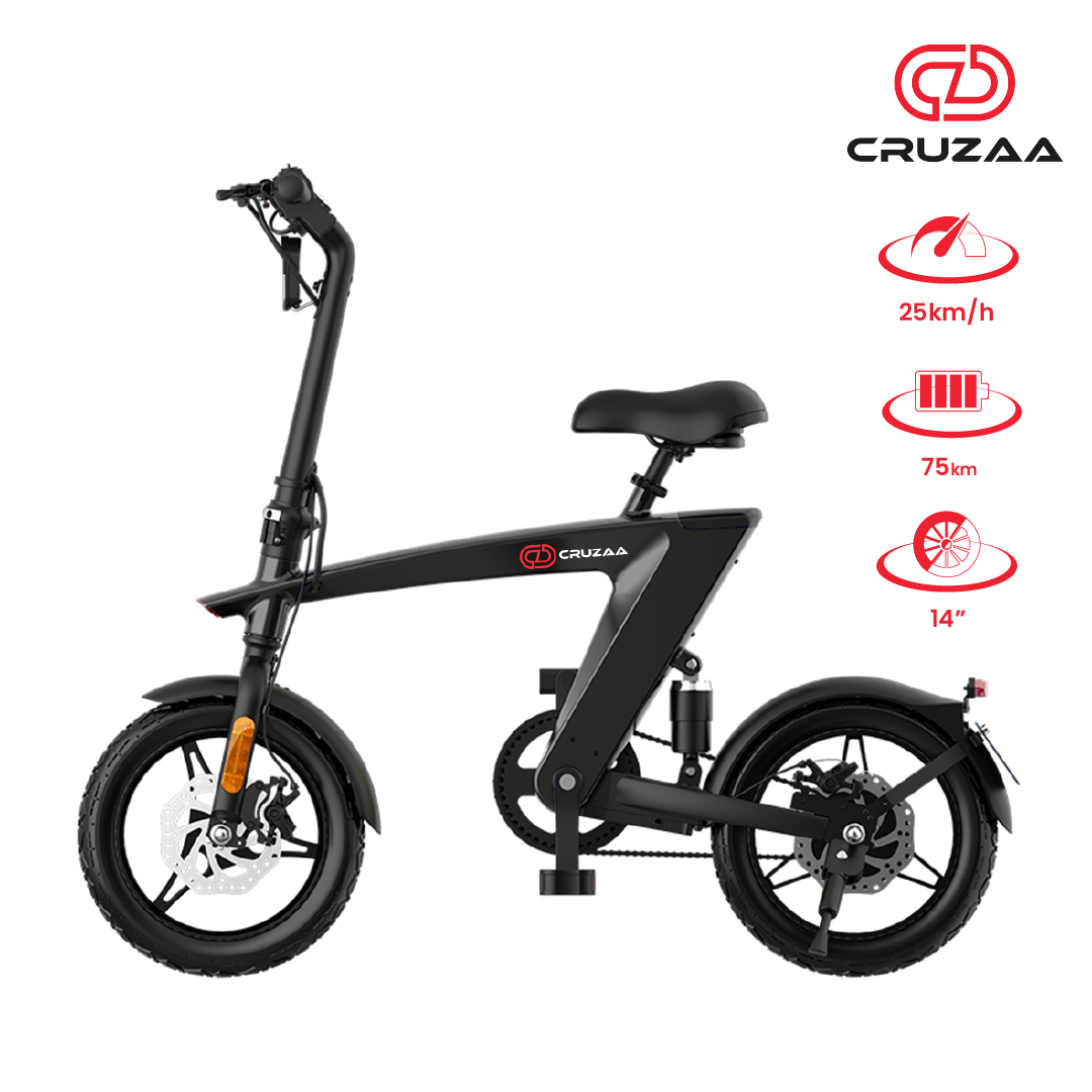 The Max Foldable E-Bike Carbon Black - High Performance, 35km Range, 25km/h Speed