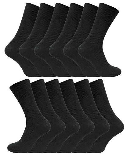 12 Pairs Men's 100% Cotton Diabetic Friendly Non-Elastic Socks - Ultimate Comfort & Breathability