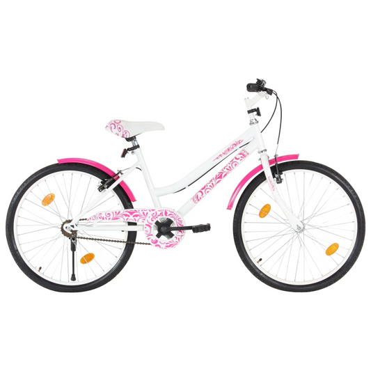 vidaXL 24-inch Kids Bike - Pink & White - Sturdy and Stylish Bicycle for Ages 8-10