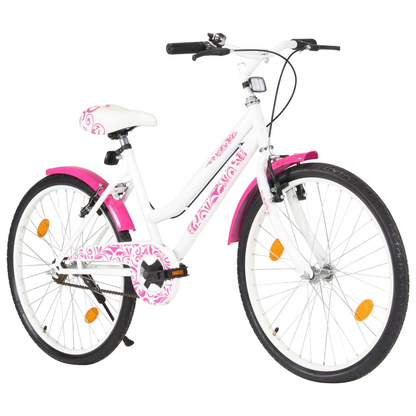 vidaXL 24-inch Kids Bike - Pink & White - Sturdy and Stylish Bicycle for Ages 8-10