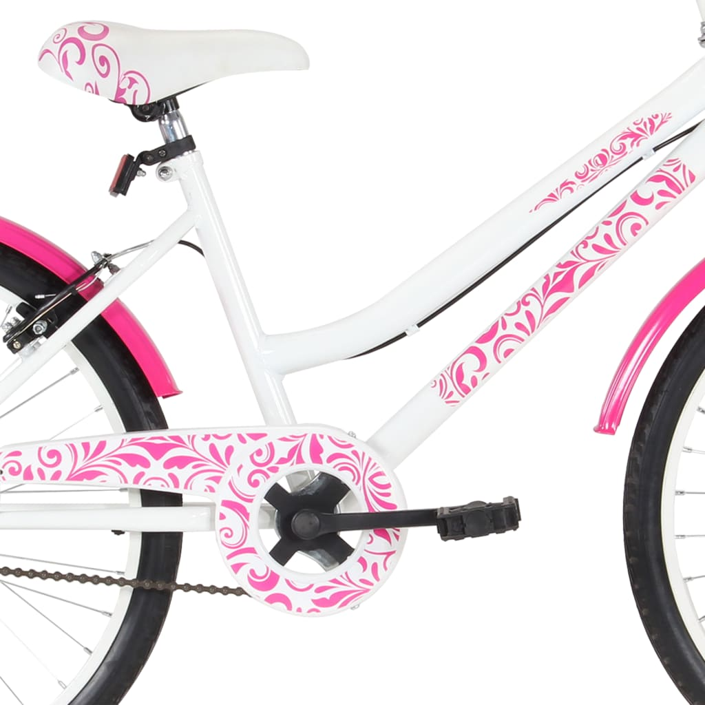 vidaXL 24-inch Kids Bike - Pink & White - Sturdy and Stylish Bicycle for Ages 8-10