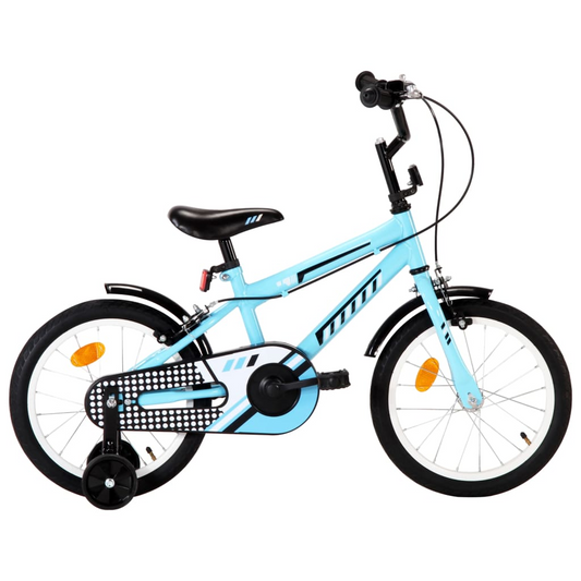 vidaXL Kids Bike 16 inch Black and Blue - Sturdy Bicycle for Boys and Girls | Adjustable Saddle & Handlebar | Removable Training Wheels | Safe & Durable