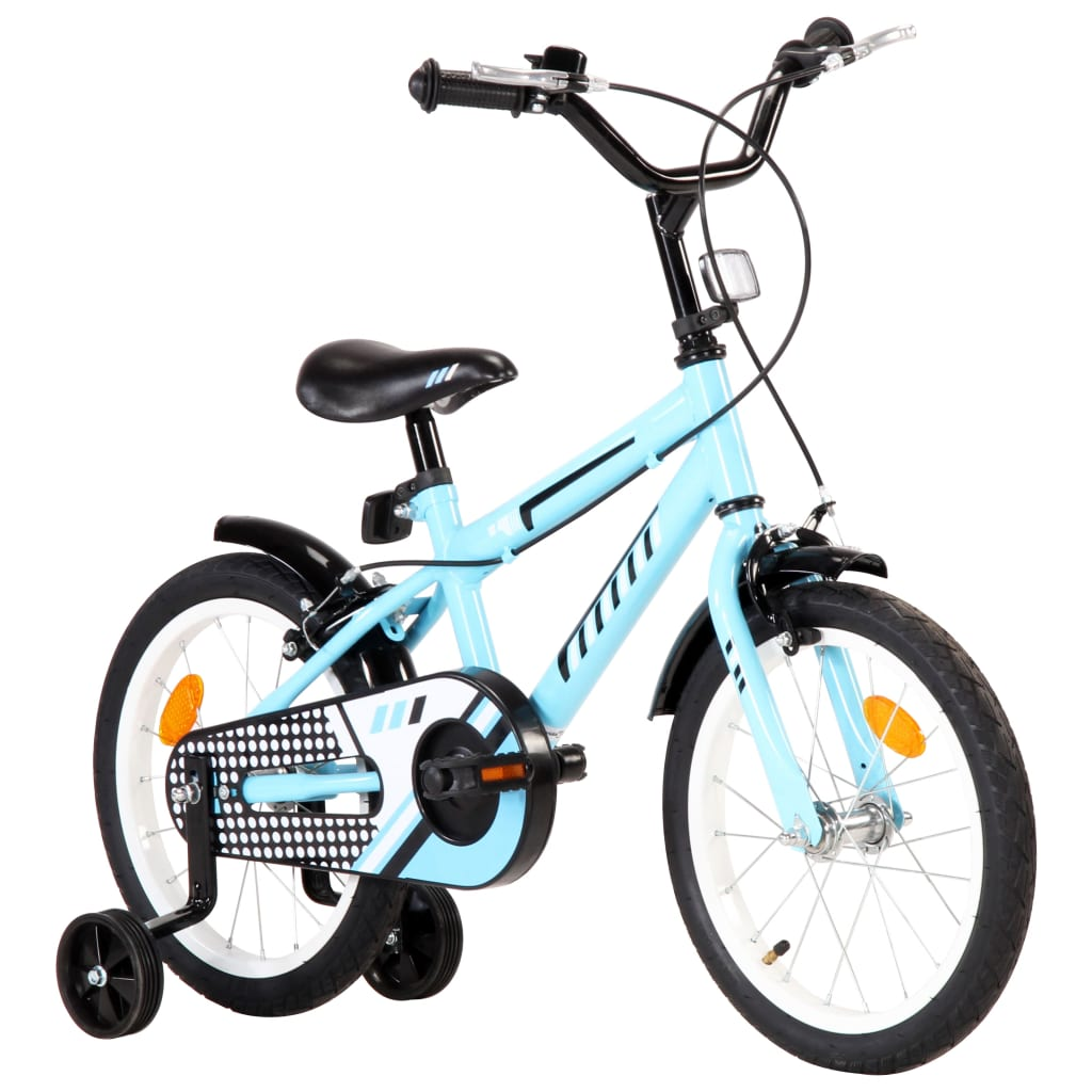 vidaXL Kids Bike 16 inch Black and Blue - Sturdy Bicycle for Boys and Girls | Adjustable Saddle & Handlebar | Removable Training Wheels | Safe & Durable