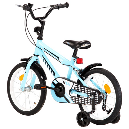 vidaXL Kids Bike 16 inch Black and Blue - Sturdy Bicycle for Boys and Girls | Adjustable Saddle & Handlebar | Removable Training Wheels | Safe & Durable