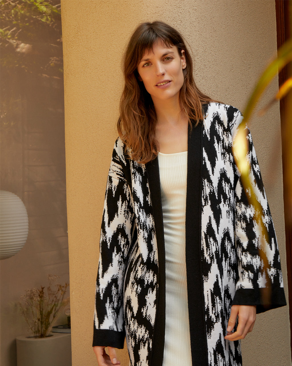 Eco-Friendly Ikat Organic Cotton Long Knitted Cardigan – Sustainable Fashion for All Occasions