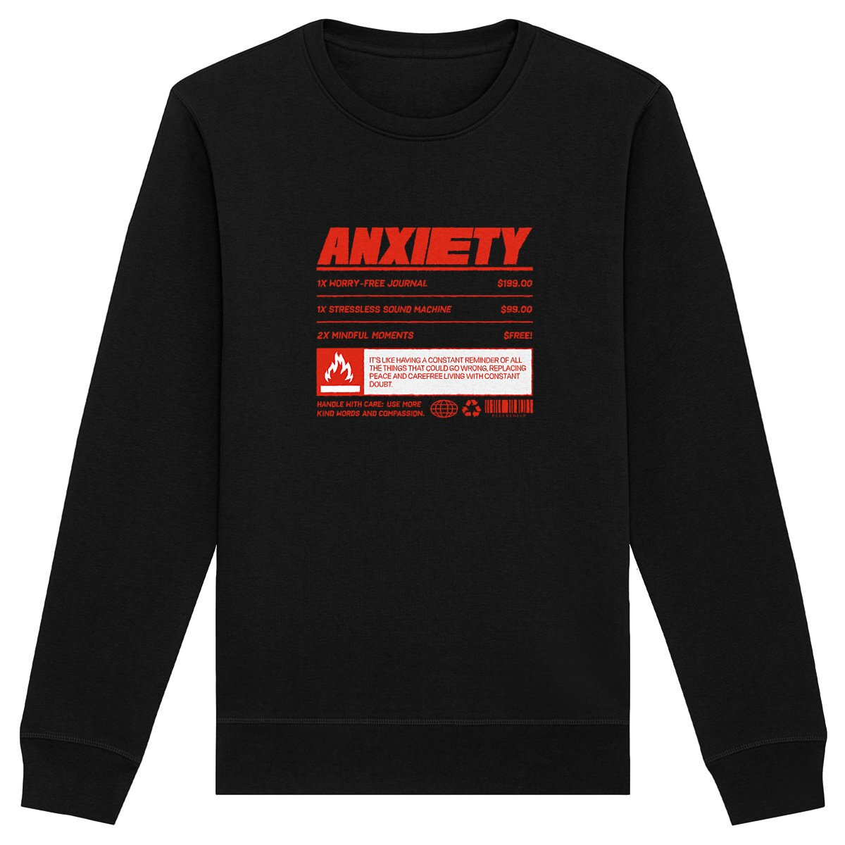 Anxiety - Organic Sweatshirt | Eco-Friendly & Unisex | Ethically Produced