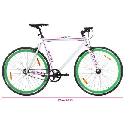 vidaXL Fixed Gear Bike - White and Green 700c, 51 cm | Lightweight Single-Speed Bicycle