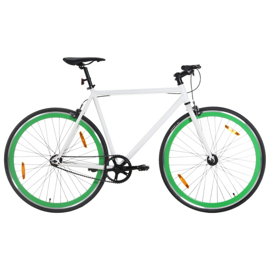 vidaXL Fixed Gear Bike 700c 55 cm - Lightweight Aluminum Frame, Reflective Devices, Flip-Flop Hub - White and Green