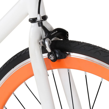 vidaXL Fixed Gear Bike | Lightweight Aluminum | White & Orange | 700c 55 cm