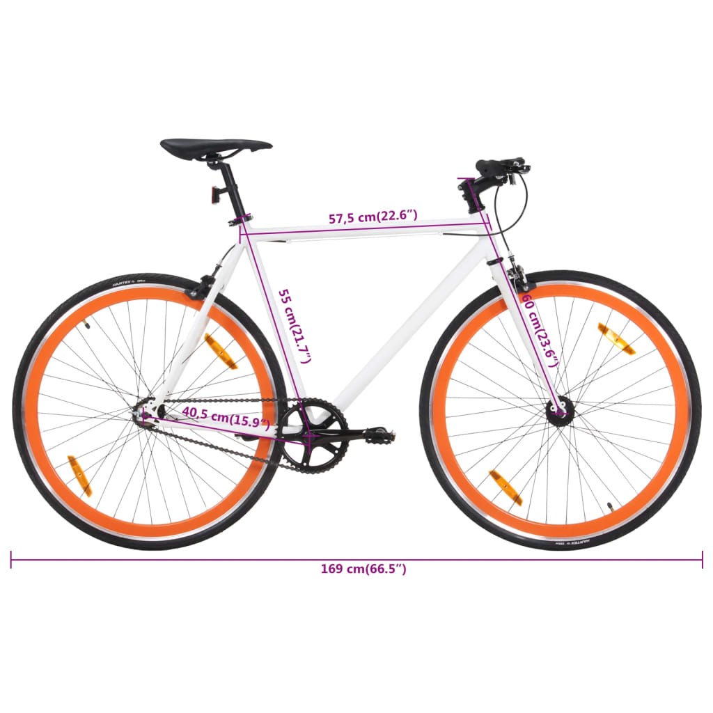 vidaXL Fixed Gear Bike | Lightweight Aluminum | White & Orange | 700c 55 cm