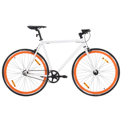 vidaXL Fixed Gear Bike - Lightweight White & Orange 700c Single Speed Bicycle - 59 cm Frame