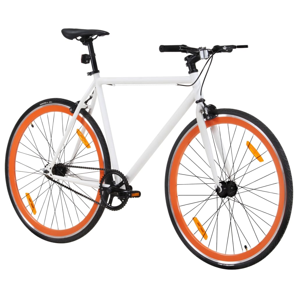 vidaXL Fixed Gear Bike - Lightweight White & Orange 700c Single Speed Bicycle - 59 cm Frame