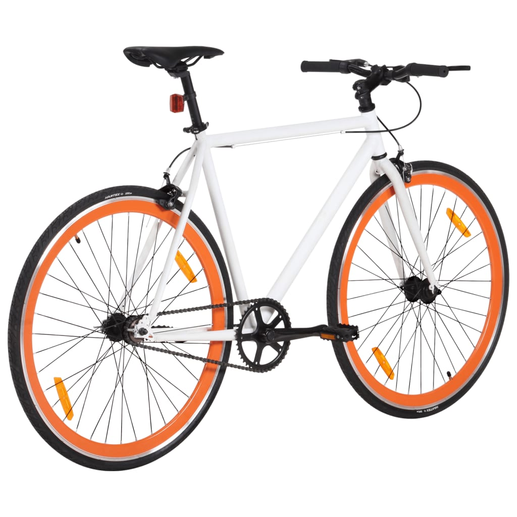 vidaXL Fixed Gear Bike - Lightweight White & Orange 700c Single Speed Bicycle - 59 cm Frame