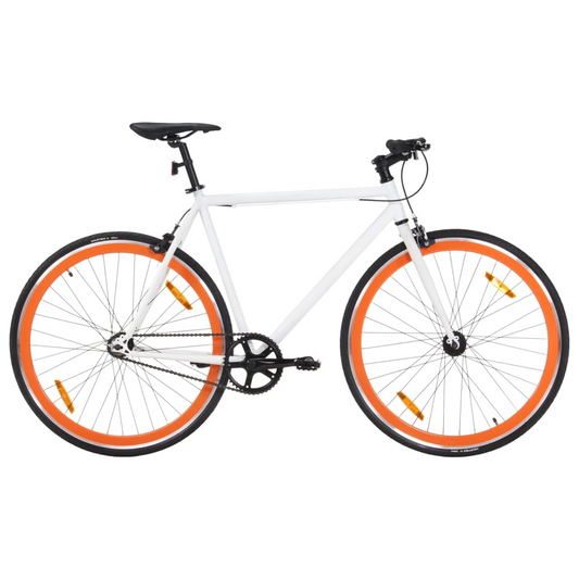 vidaXL Fixed Gear Bike White and Orange 700c 51 cm - Lightweight Aluminum Frame, Versatile Urban Bicycle