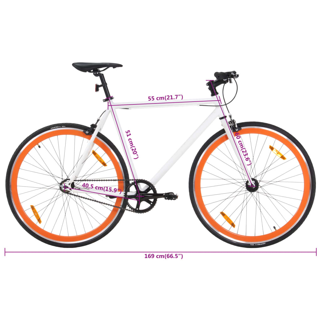 vidaXL Fixed Gear Bike White and Orange 700c 51 cm - Lightweight Aluminum Frame, Versatile Urban Bicycle