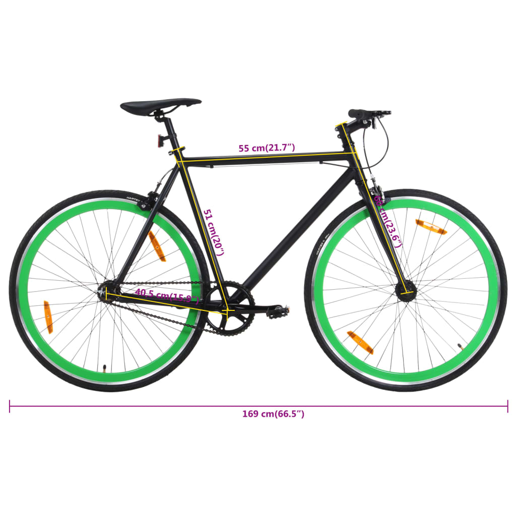 vidaXL Fixed Gear Bike 700c 51 cm - Black and Green | Lightweight & Durable