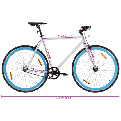 vidaXL Fixed Gear Bike White and Blue - Lightweight 700c Single Speed Bicycle with Flip-Flop Hub, 51 cm Frame