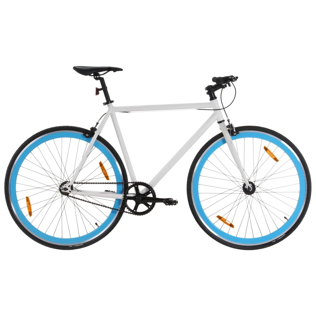 vidaXL 59cm Fixed Gear Bike - White and Blue, Lightweight Aluminum Frame, Flip-Flop Hub, Caliper Brake