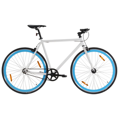 vidaXL 59cm Fixed Gear Bike - White and Blue, Lightweight Aluminum Frame, Flip-Flop Hub, Caliper Brake