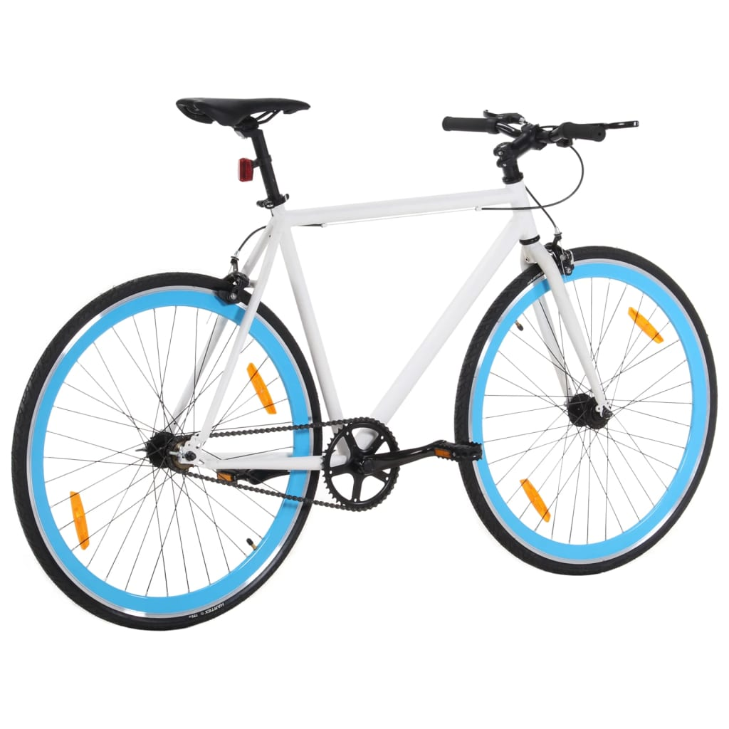 vidaXL 59cm Fixed Gear Bike - White and Blue, Lightweight Aluminum Frame, Flip-Flop Hub, Caliper Brake