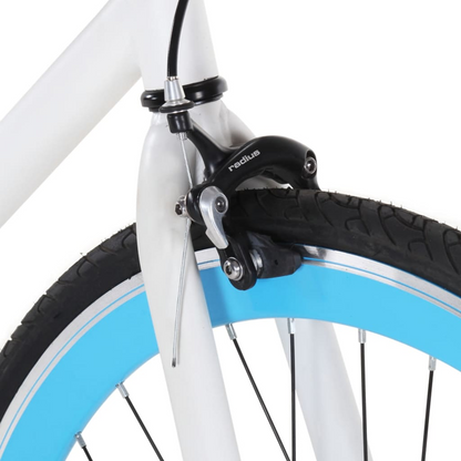 vidaXL 59cm Fixed Gear Bike - White and Blue, Lightweight Aluminum Frame, Flip-Flop Hub, Caliper Brake