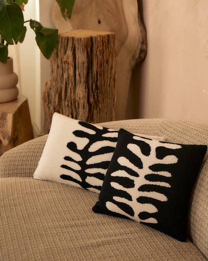 Organic Shape Wool & Cashmere Knitted Cushion - Luxuriously Soft, Sustainable, Handmade Black Cushion by EcoHome Creations