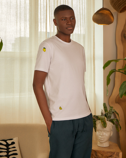 Lemon Embroidered Organic Cotton T-Shirt | Eco-Friendly Crew Neck Tee