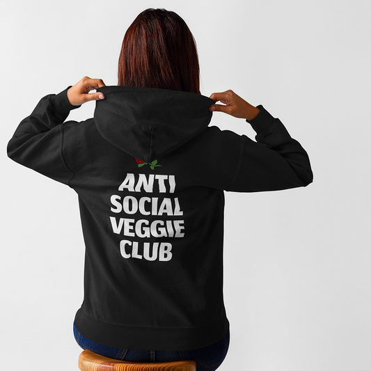 Anti Social Veggie Club - Organic Cotton Hoodie | Unisex Fit - Ethical & Eco-Friendly